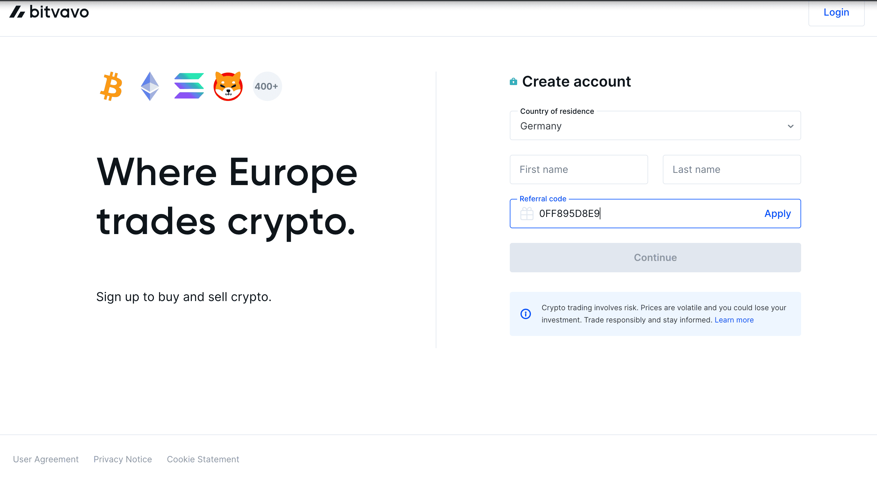 Bitvavo código de bono 0FF895D8E9