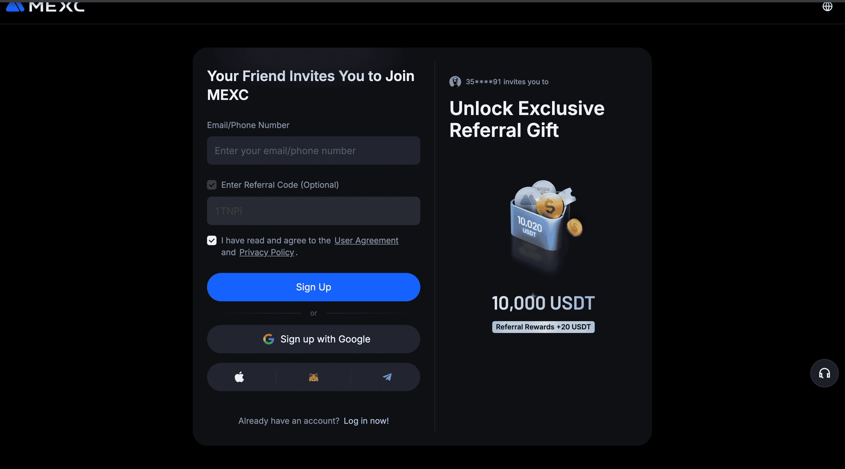 Código de referencia MEXC 2026: 1TNPi