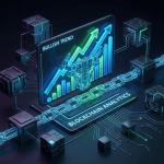 Digital visualization of BULLISH TREND and BLOCKCHAIN ANALYTICS with a bull head and rising graph.