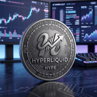 HyperLiquid cryptocurrency coin in front of computer screens displaying trading charts