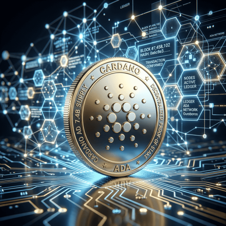 Cardano ADA cryptocurrency coin with blockchain network and transaction confirmation details