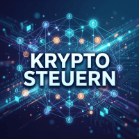 Digital network with various cryptocurrency symbols and the text Krypto Steuern