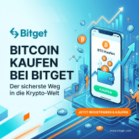 Advertisement for buying Bitcoin on Bitget platform with mobile app illustration