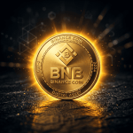 Gold Binance Coin cryptocurrency glowing on dark surface