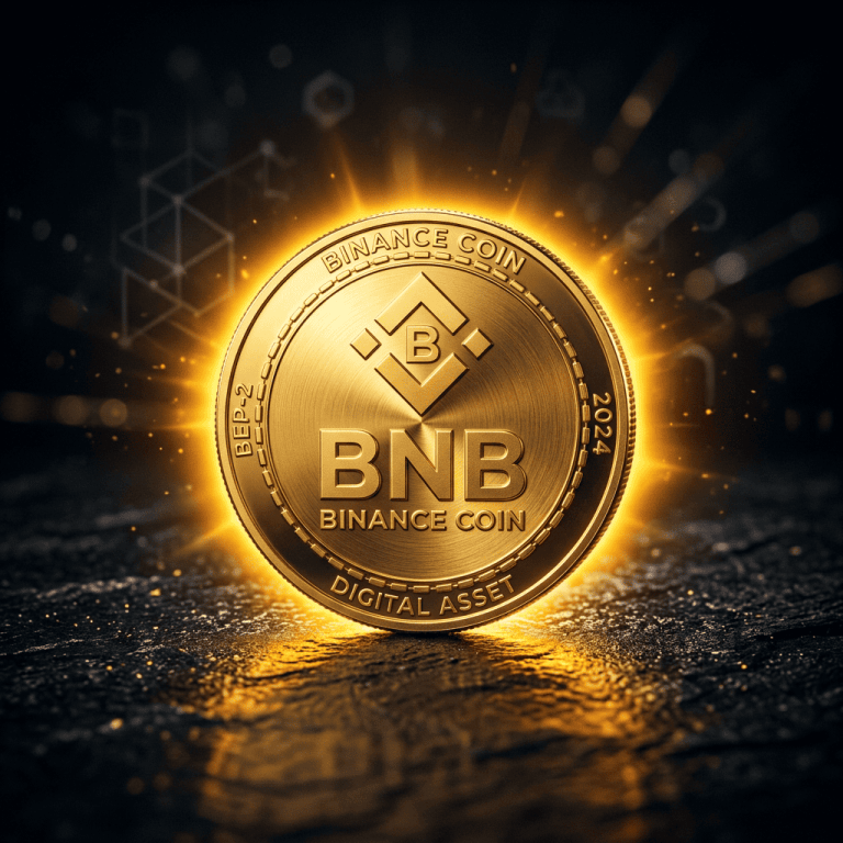 Gold Binance Coin cryptocurrency glowing on dark surface
