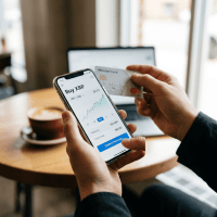 Smartphone screen showing Buy XRP option with Mastercard held in hand